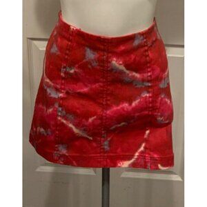 Free People Red &Blue Modern Denim Tie Dye Mini Skirt , Size 4 (US) NWT!
